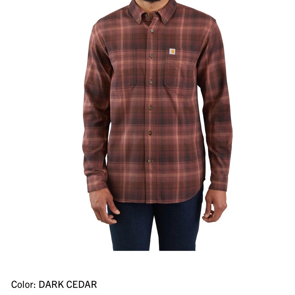 Carhartt Men's RUGGED FLEX HAMILTON FLANNEL PLAID SHIRT in Dark Cedar NWT
